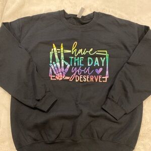 Black Custom Crewneck Sweatshirt with Colorful Print. New. Never Worn.